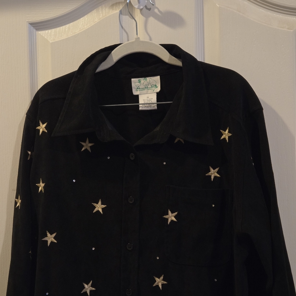 Quacker Factory Top Stars Patriotic Country Western Black Gold Rodeo 1X Velvet